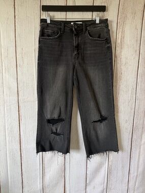 Vervet Blue High Rise Distressed Crop Flare Jeans in Washed Black Size 28